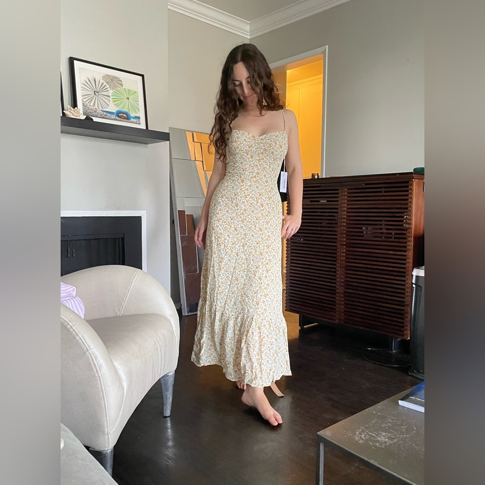 Reformation Emersyn Midi Dress in cream / yellow floral print